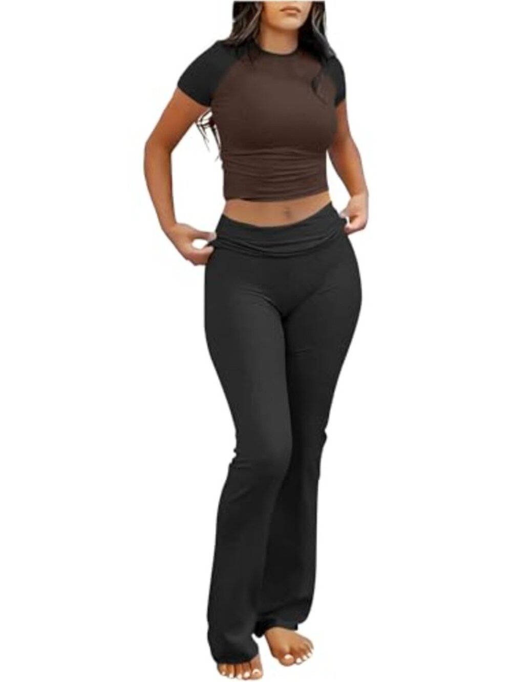 ANRABESS 2 Piece Lounge Set Cropped Top Flare Leggings Yoga Set Slim Fit